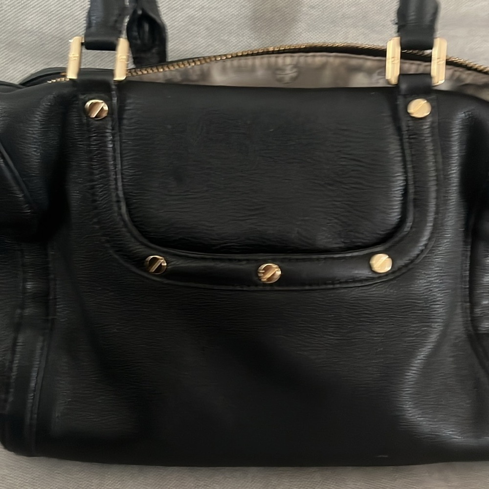 Tory Burch Black Leather Satchel Handbag with Gold Logo. - Picture 5 of 6